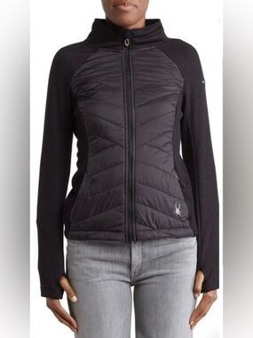 black Spyder Nova Hybrid Sweater Fleece full zip Jacket Gorpcore techwear M